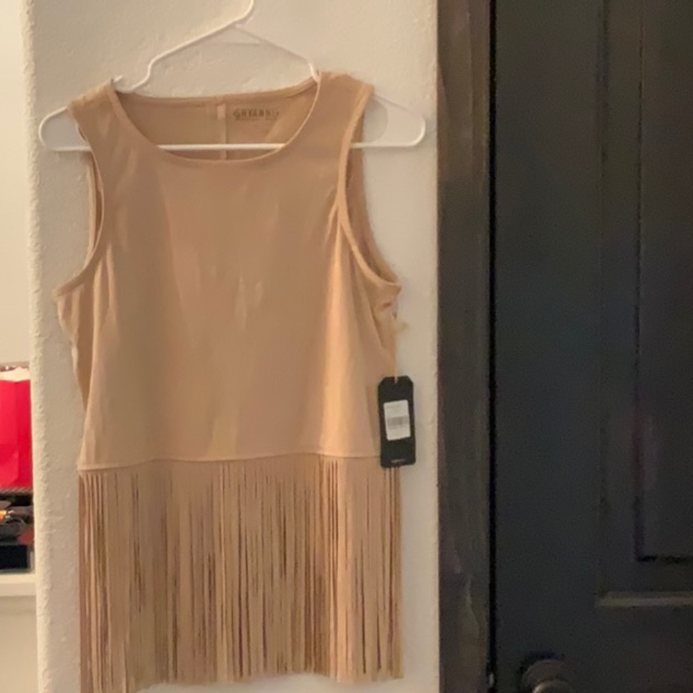 Tan faux Shyanne fringe top